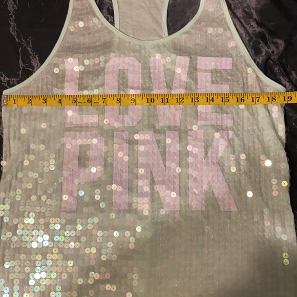 VS PINK Mint Green Graphics Sequins Racerback Tank - Picture 6 of 7